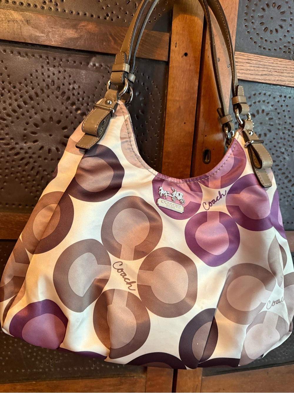Coach 17055 Clover Sateen Multicolor Maggie Shoulder Bag Purple